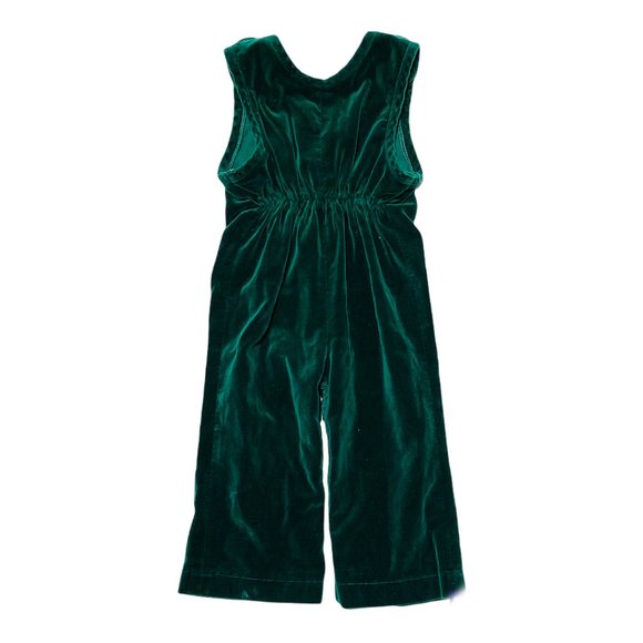 Vintage 70s Popsicle Green Velvet Overall Flared Jumpsuit - Picture 3 of 5